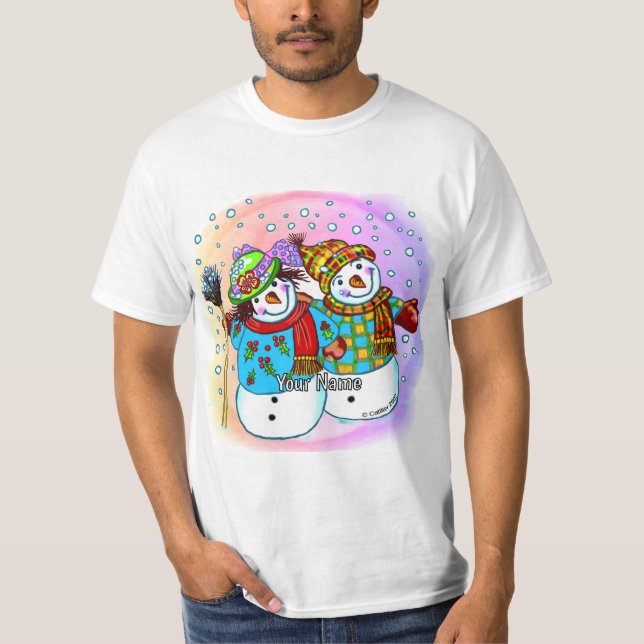 Snowman Couple  T Shirt (Framsida)