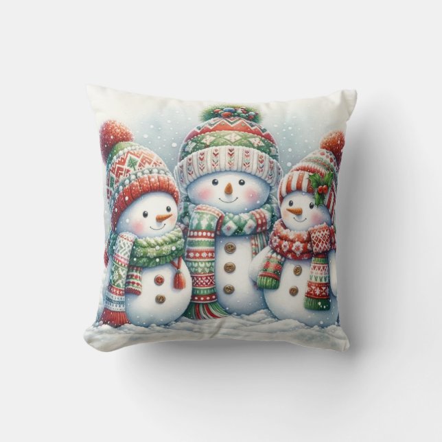 Snowman Family Throw Pillow Kudde (Framsida)