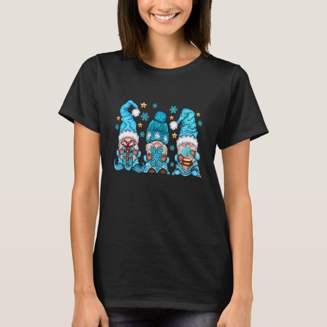 Snowman Gnomies With Snowflakes Cute Winter Gnome  T Shirt (Framsida)