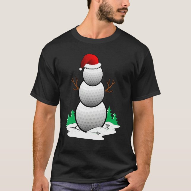 Snowman Golf Ball Santa Hat Christmas Pajama Xmas T Shirt (Framsida)