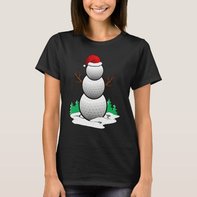 Snowman Golf Ball Santa Hat Christmas Pajama Xmas T Shirt (Framsida)