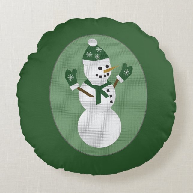 Snowman Green Christmas Rund Kudde (Framsidan)