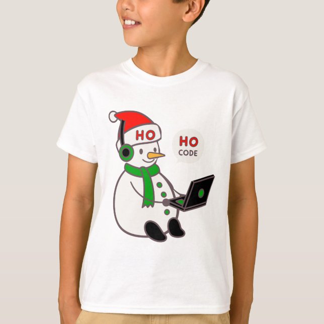 Snowman Hacker Ho Ho Code Christmas Tee (Framsida)