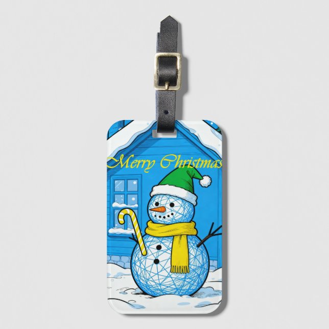 Snowman Merry Christmas Luggage Tag, Festive Bagagebricka (Framsida vertikal)