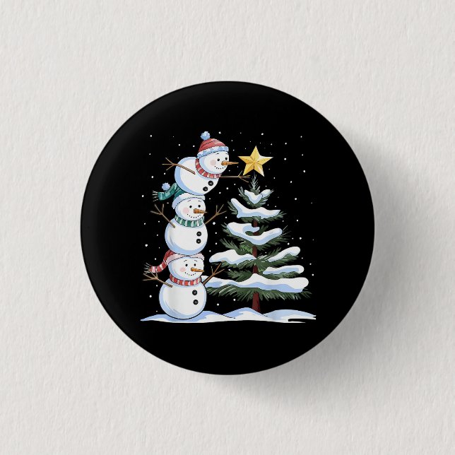 Snowman Merry Christmas Santa Claus Tree Snow Fami Knapp (Framsida)