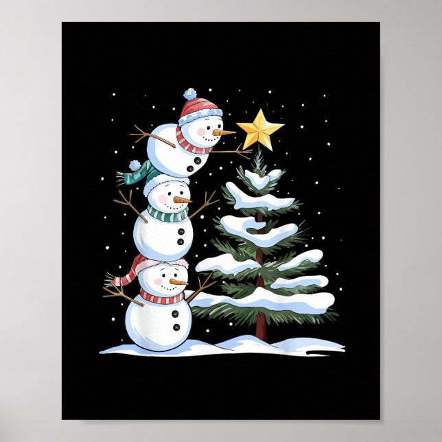 Snowman Merry Christmas Santa Claus Tree Snow Fami Poster (Framsidan)