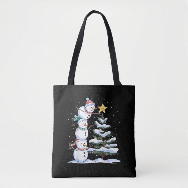 Snowman Merry Christmas Santa Claus Tree Snow Fami Tygkasse (Framsida)