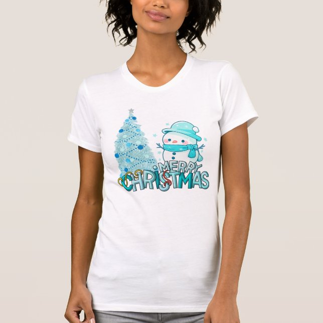 Snowman Merry Christmas Santa  Tree Snow T-Shirt (Framsida)