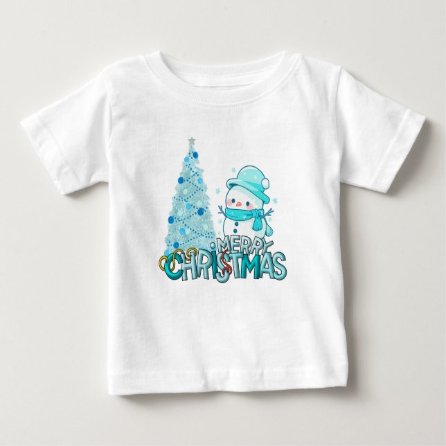 Snowman Merry Christmas Xmas Tree Snow T-Shirt (Framsida)