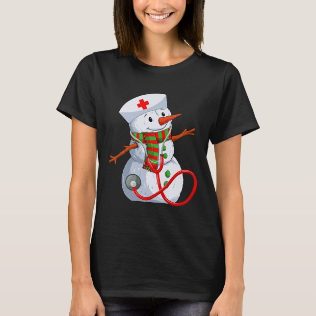Snowman Nurse Christmas Stethoscope Nursing Scrub  T Shirt (Framsida)