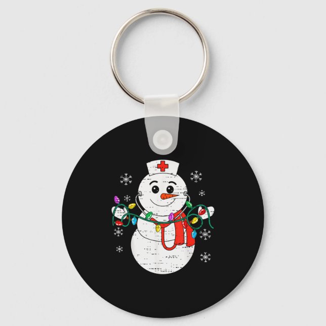 Snowman Nurse Christmas Stethoscope Xmas Scrub Top Nyckelring (Framsida)