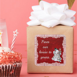 Snowman on Red Fyrkantigt Klistermärke