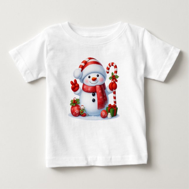 Snowman Peace Sign Christmas  T Shirt (Framsida)