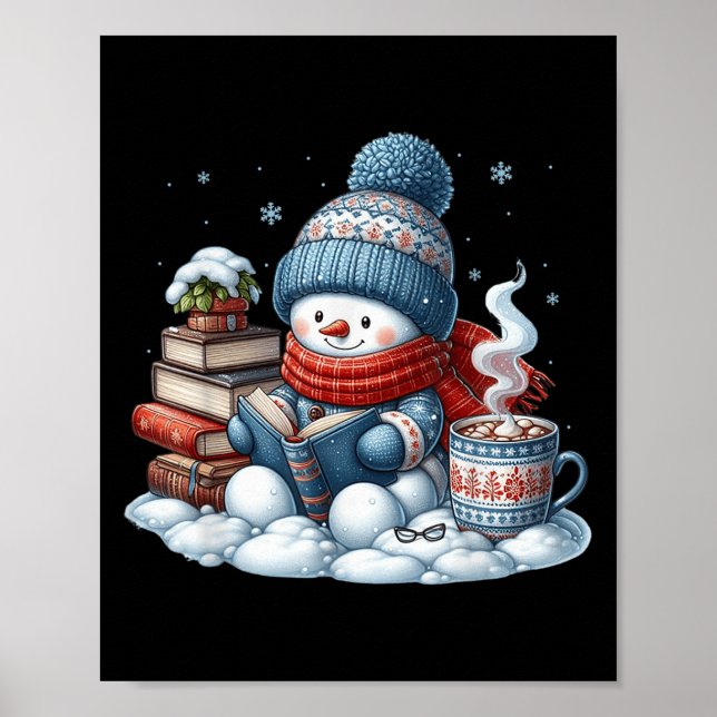 Snowman Reading Books Lovers Librarian Bookworm Ch Poster (Framsidan)