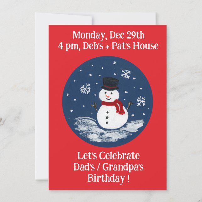 Snowman Red Birthday Party Invitation Julkort (Framsida)