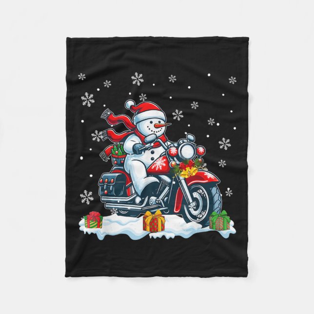 Snowman Riding Motorcycle Christmas Biker Funny Te Fleecefilt (Framsidan)