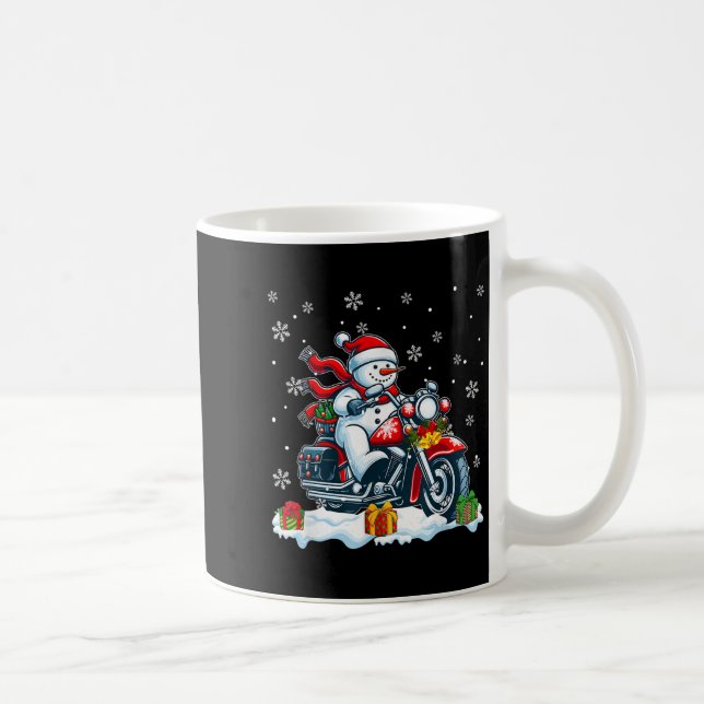 Snowman Riding Motorcycle Christmas Biker Funny Te Kaffemugg (Höger)