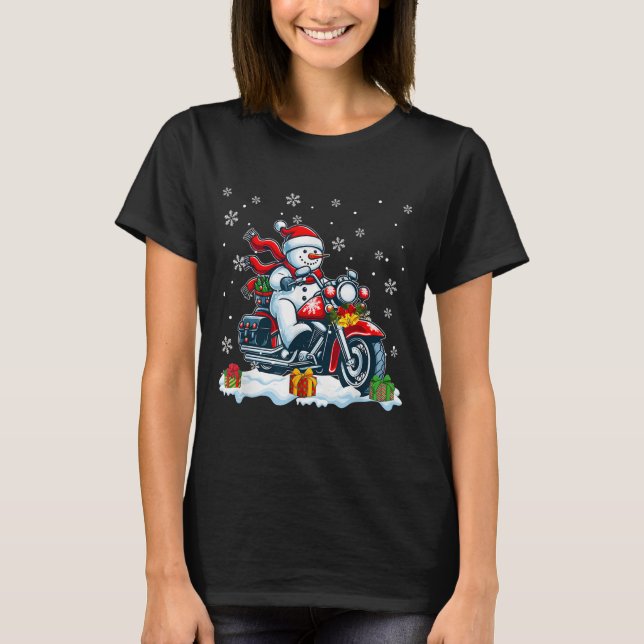 Snowman Riding Motorcycle Christmas Biker Funny Te T Shirt (Framsida)