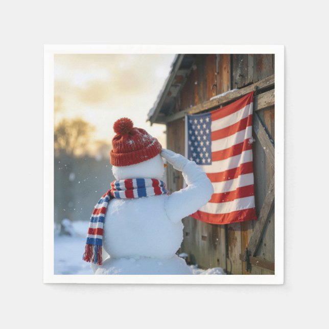 Snowman Saluting an American Flag Pappersservett (Framsidan)