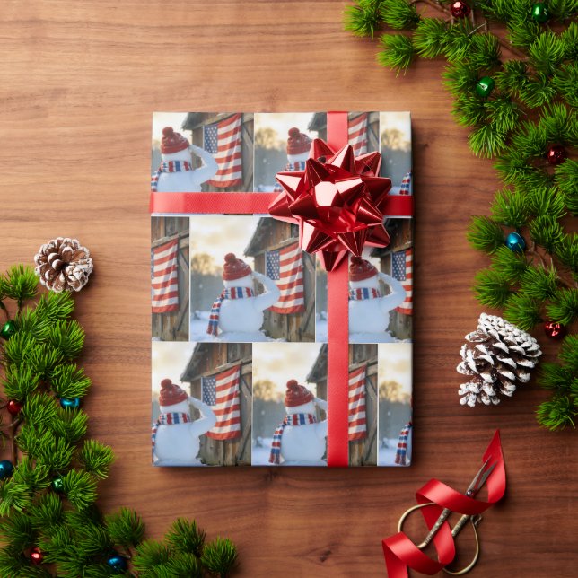 Snowman Saluting an American Flag Presentpapper (Julgåva)