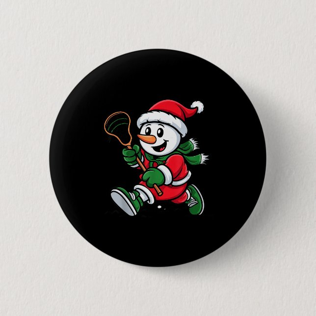 Snowman Santa Hat Playing Lacrosse Christmas Playe Knapp (Framsida)