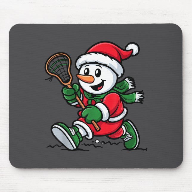 Snowman Santa Hat Playing Lacrosse Christmas Playe Musmatta (Framsidan)