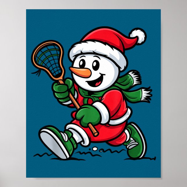 Snowman Santa Hat Playing Lacrosse Christmas Playe Poster (Framsidan)