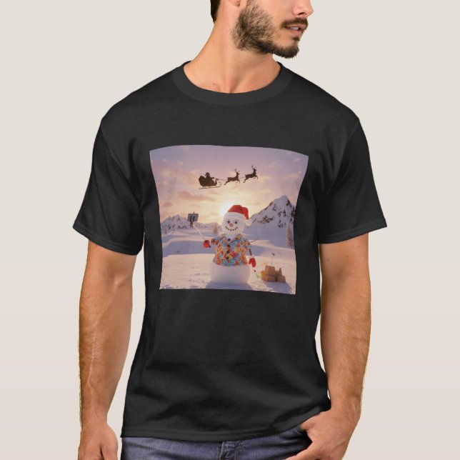 snowman Selfie with Santa Funny Christmas for Men T Shirt (Framsida)