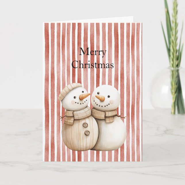 Snowman Snow Couple Red Stripes Christmas  Kort (Framsida)