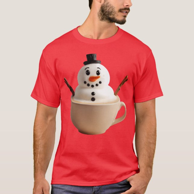 Snowman Snow Winter Cappuccino Snowpuccino funny T Shirt (Framsida)