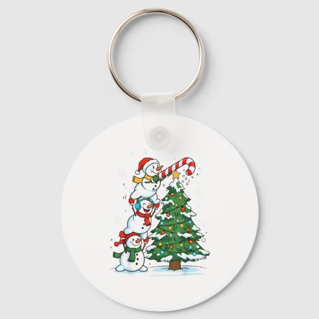 Snowman Snowflake, Merry Christmas Tree, Xmas Holi Nyckelring (Framsida)