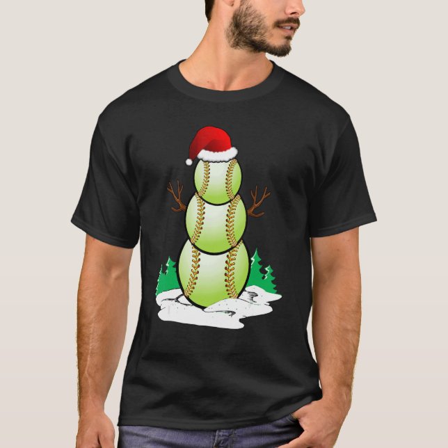 Snowman Softball Ball Santa Hat Christmas Pajama X T Shirt (Framsida)