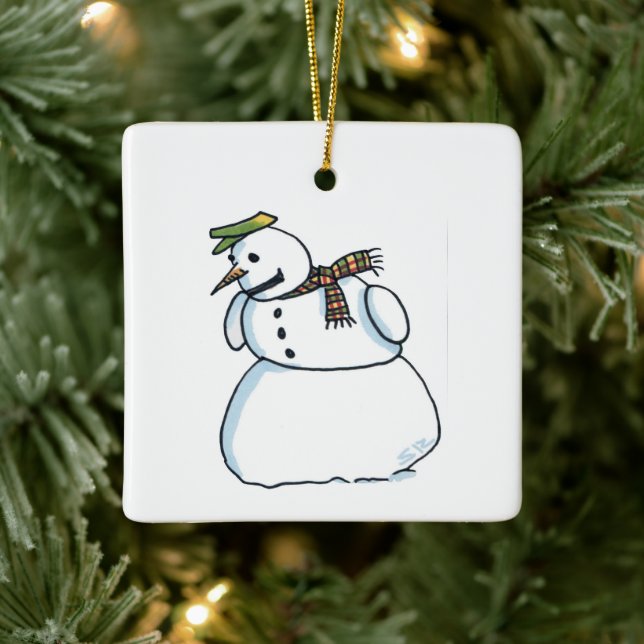 Snowman square ceramic ornament (Träd)