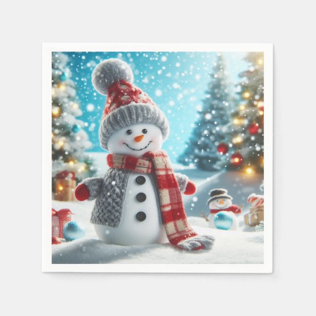 Snowman standing in winter landscape pappersservett (Framsidan)