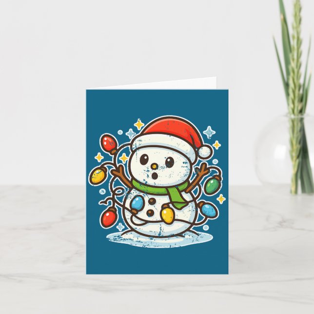 Snowman Tangled In Holiday Lights Premium Tri-blen Kort (Framsida)