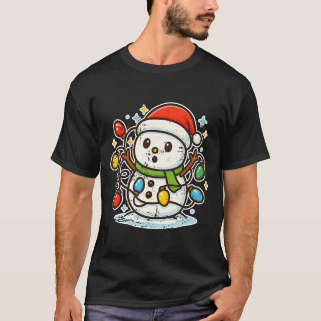 Snowman Tangled In Holiday Lights Premium Tri-blen T Shirt (Framsida)