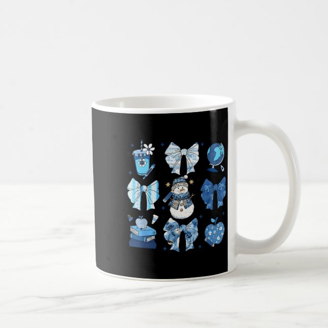 Snowman Teacher Winter Bows Clroom Cute Blue Aesth Kaffemugg (Höger)