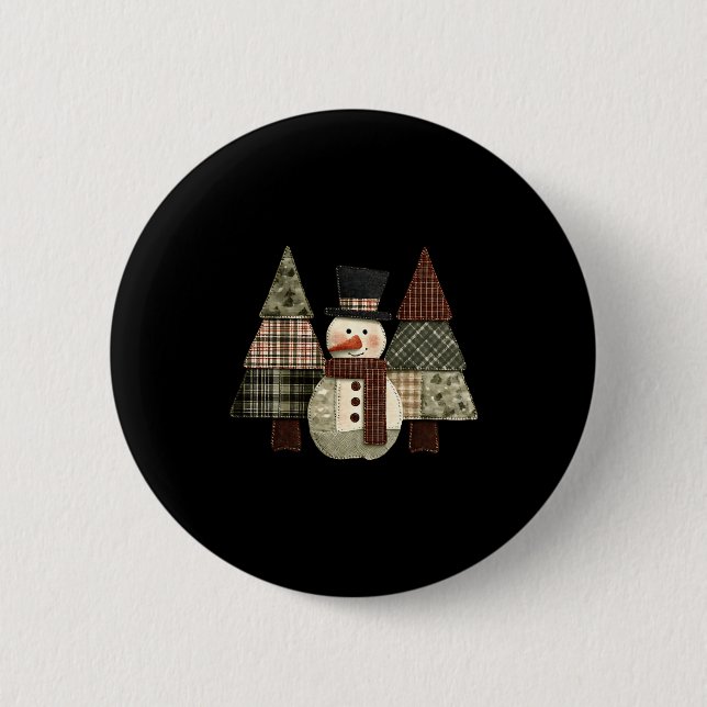 Snowman Trees Patchwork Plaid Trees Rustic Christm Knapp (Framsida)