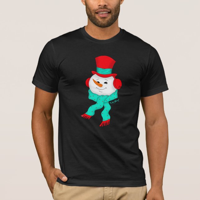 Snowman Tunes Christmas Dark T-Shirt (Framsida)