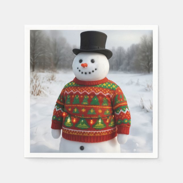 Snowman Wearing an Christmas Ugly Sweater Pappersservett (Framsidan)