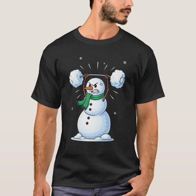 Snowman Weightlifting Christmas Gym Lover T Shirt (Framsida)