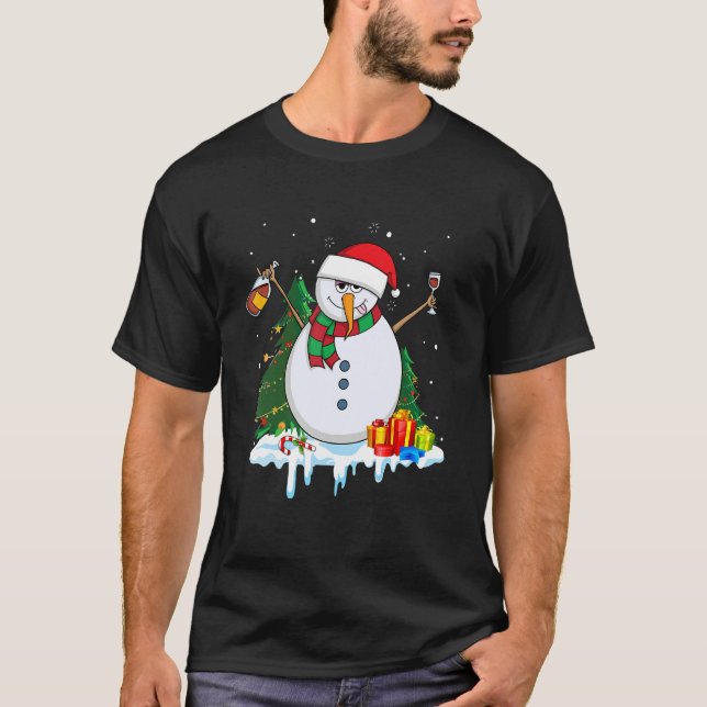 Snowman Wine Christmas  Drinking Wine  Xmas T Shirt (Framsida)