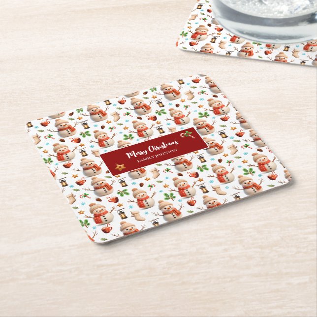 Snowman Winter Holiday - Merry Christmas Underlägg Papper Kvadrat (Vinklad)