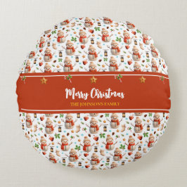 Snowman Winter Holidays - Merry Christmas Rund Kudde