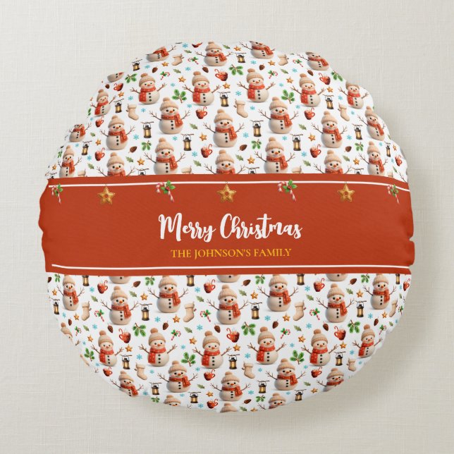 Snowman Winter Holidays - Merry Christmas Rund Kudde (Framsidan)