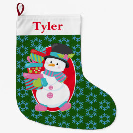 Snowman With Christmas Presents Stor Julstrumpa