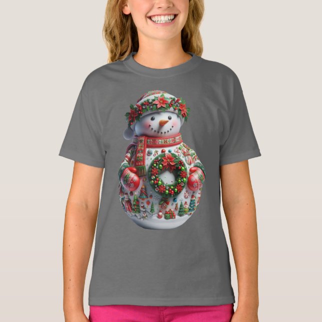  Snowman with Christmas Wreath, Christmas, Author  T Shirt (Framsida)