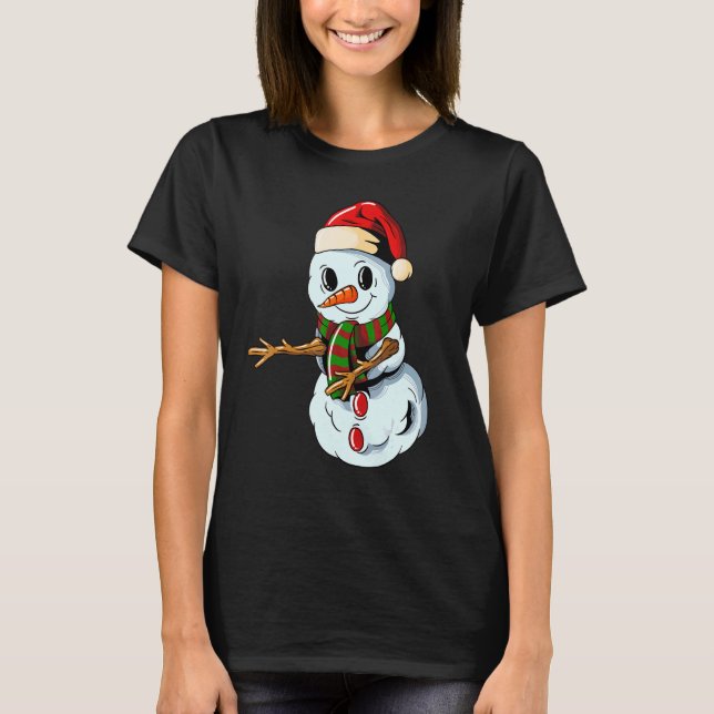 Snowman with Christmashat Floss Dance on Christmas T Shirt (Framsida)