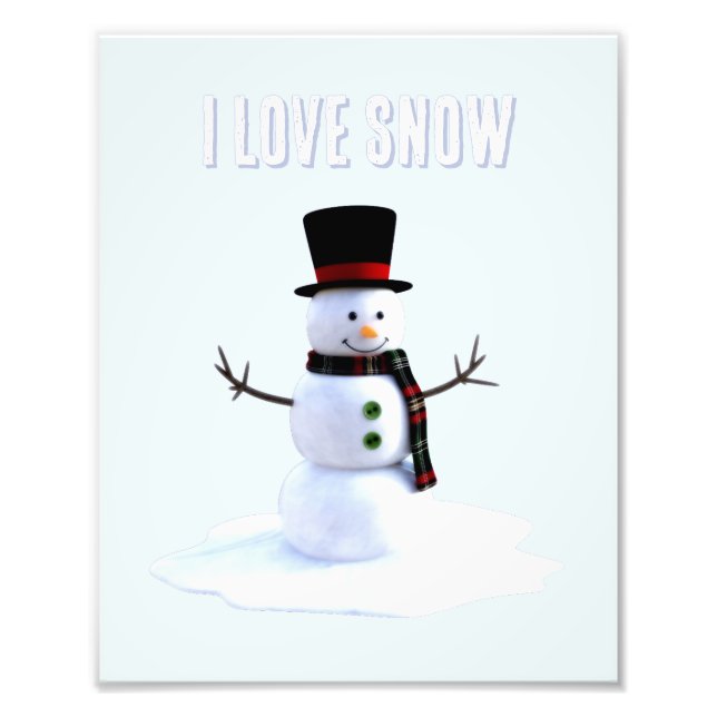 Snowman with hat and scarf. I Love Snow Fototryck (Framsidan)