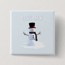 Snowman with hat and scarf. I Love Snow Knapp